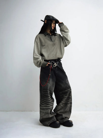 PeopleStyle Dirty Dyed Distressed Washed Polo Shirt