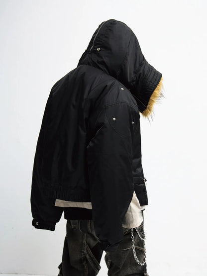PeopleStyle  Short Flight Jacket with Fur Hood Black
