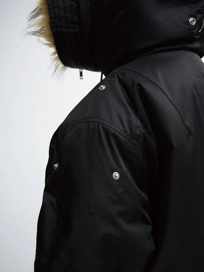 PeopleStyle  Short Flight Jacket with Fur Hood Black