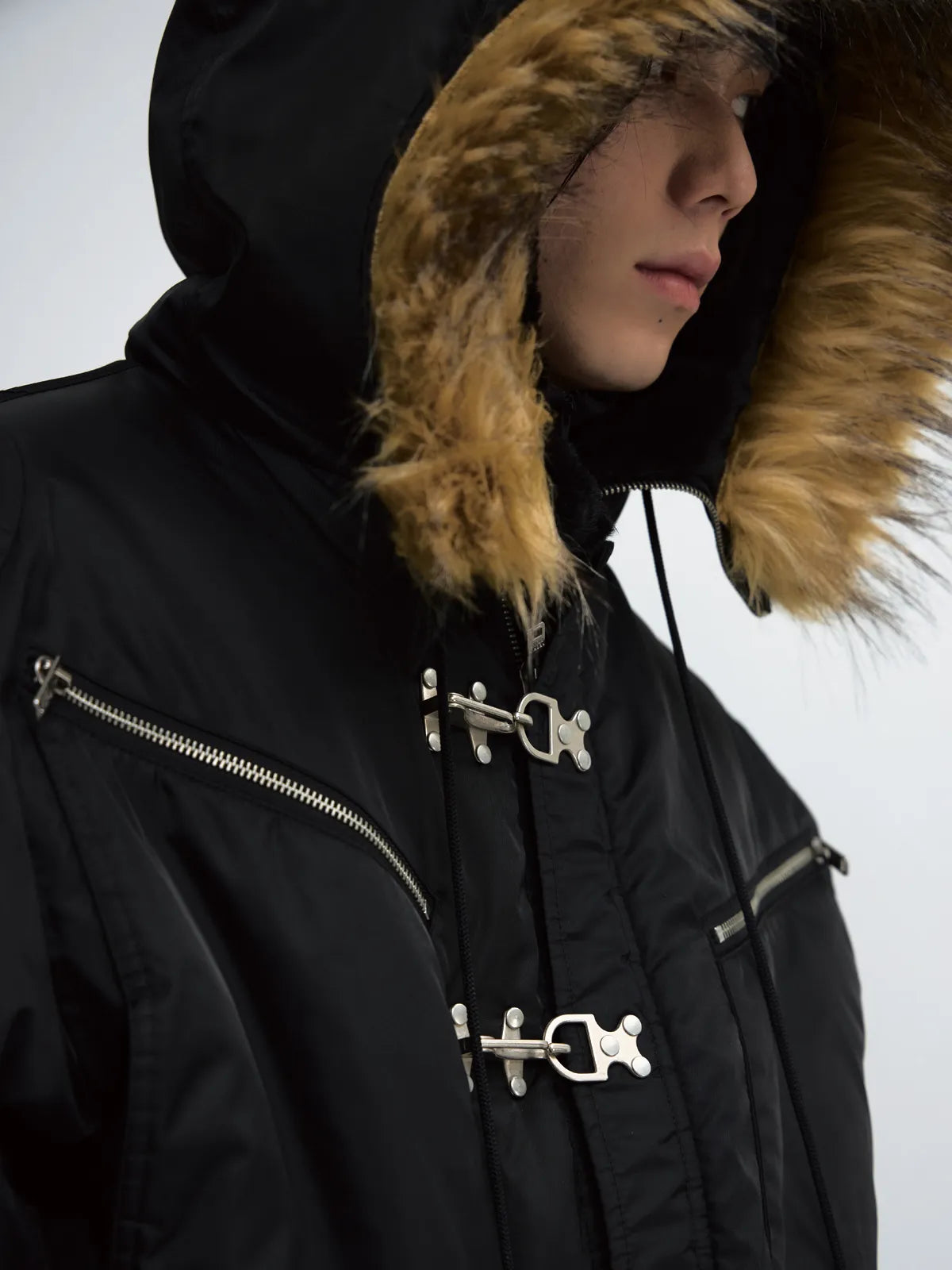 PeopleStyle  Short Flight Jacket with Fur Hood Black