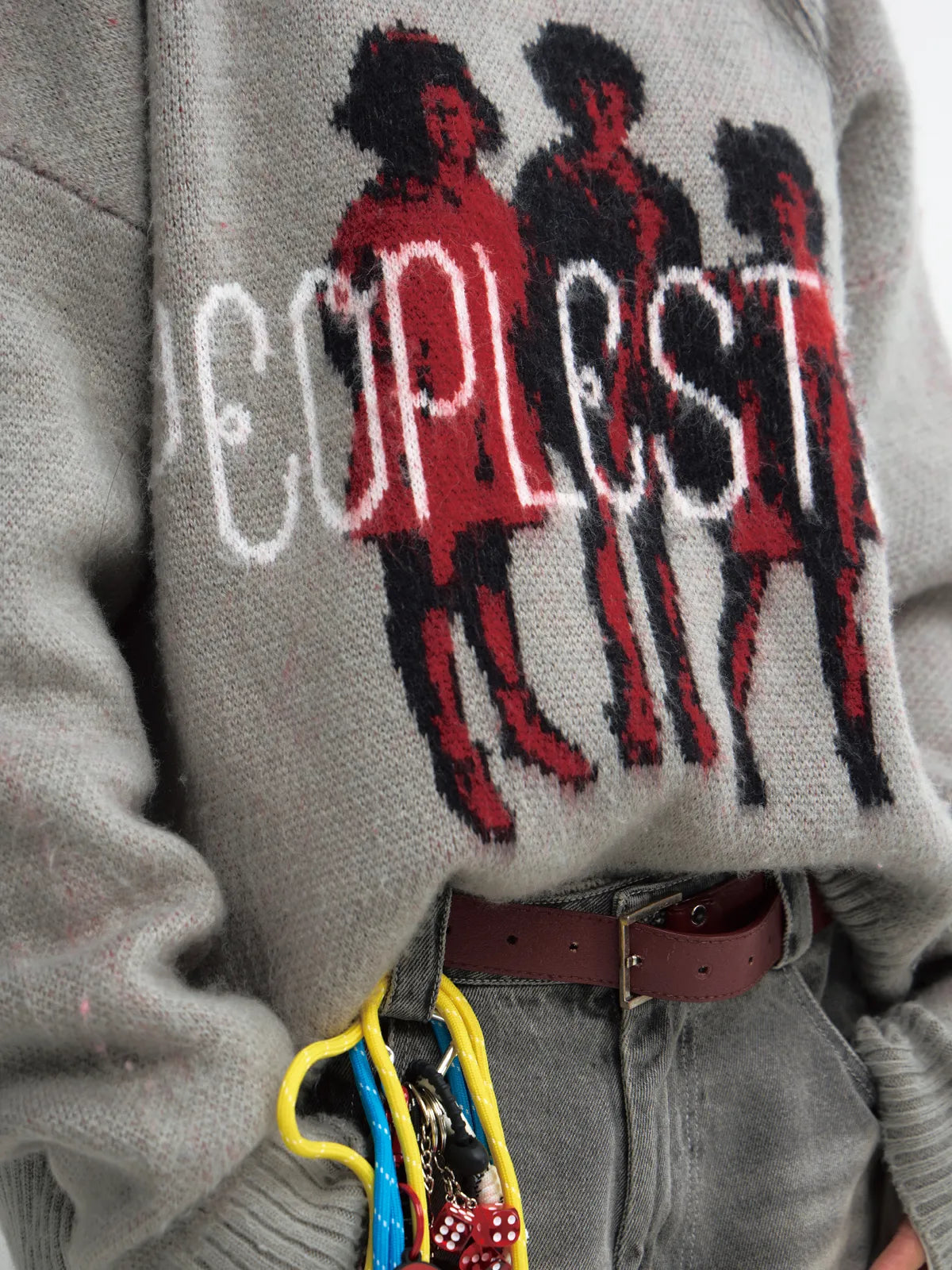 PeopleStyle Grey Casual Printed Pullover Sweater