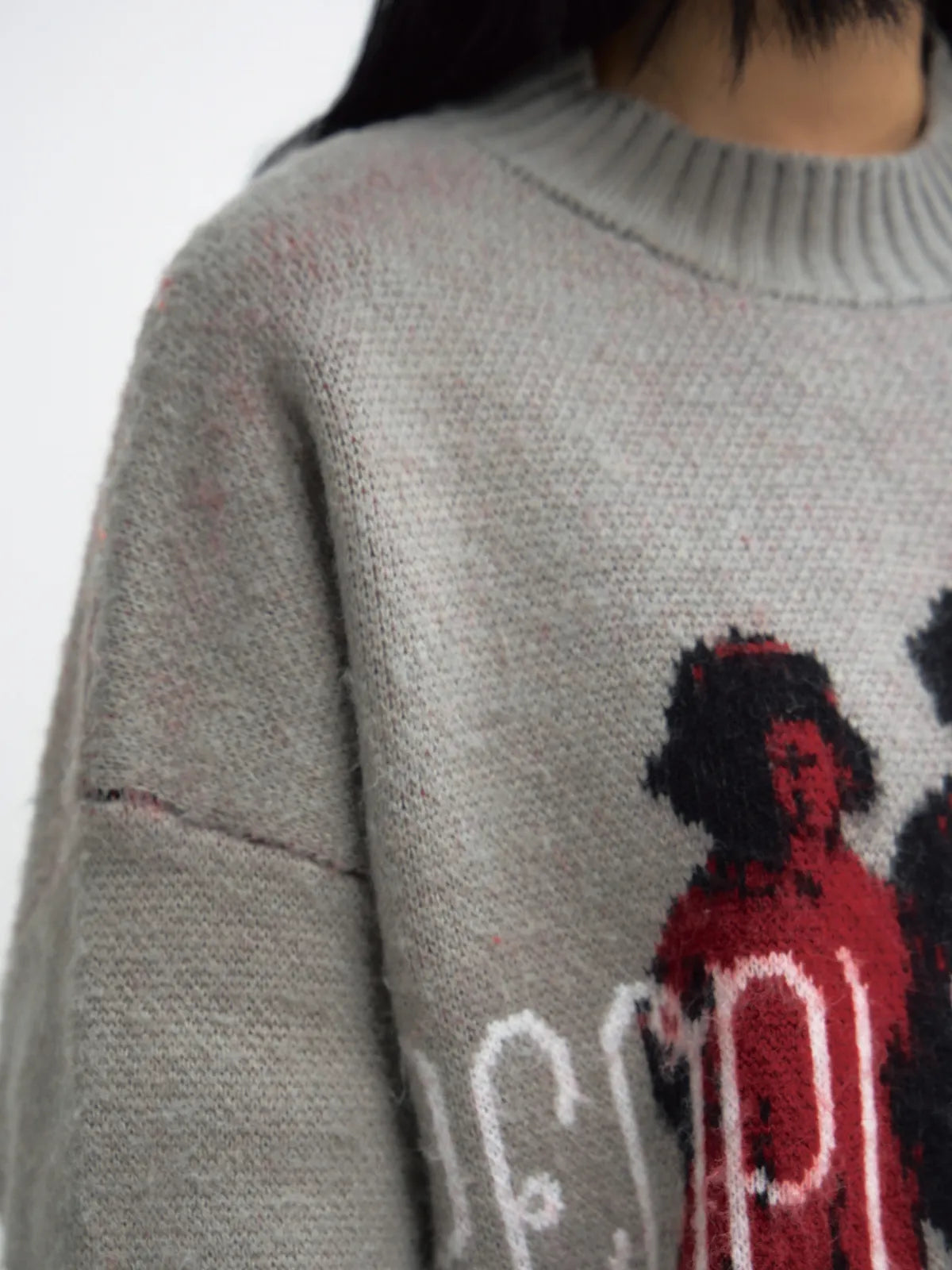 PeopleStyle Grey Casual Printed Pullover Sweater