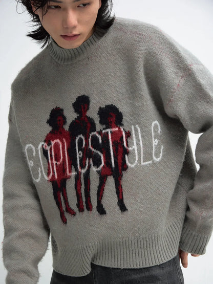 PeopleStyle Grey Casual Printed Pullover Sweater