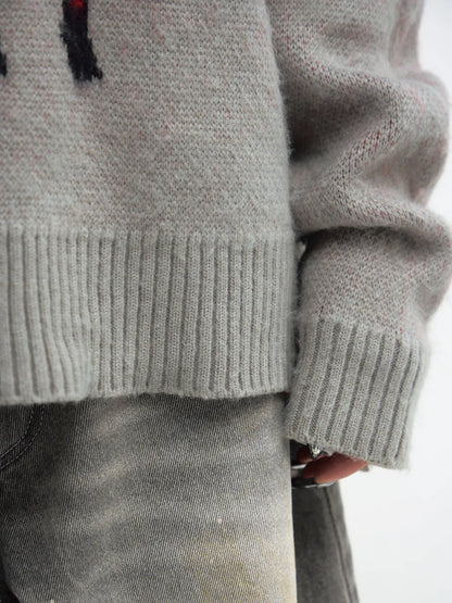 PeopleStyle Grey Casual Printed Pullover Sweater