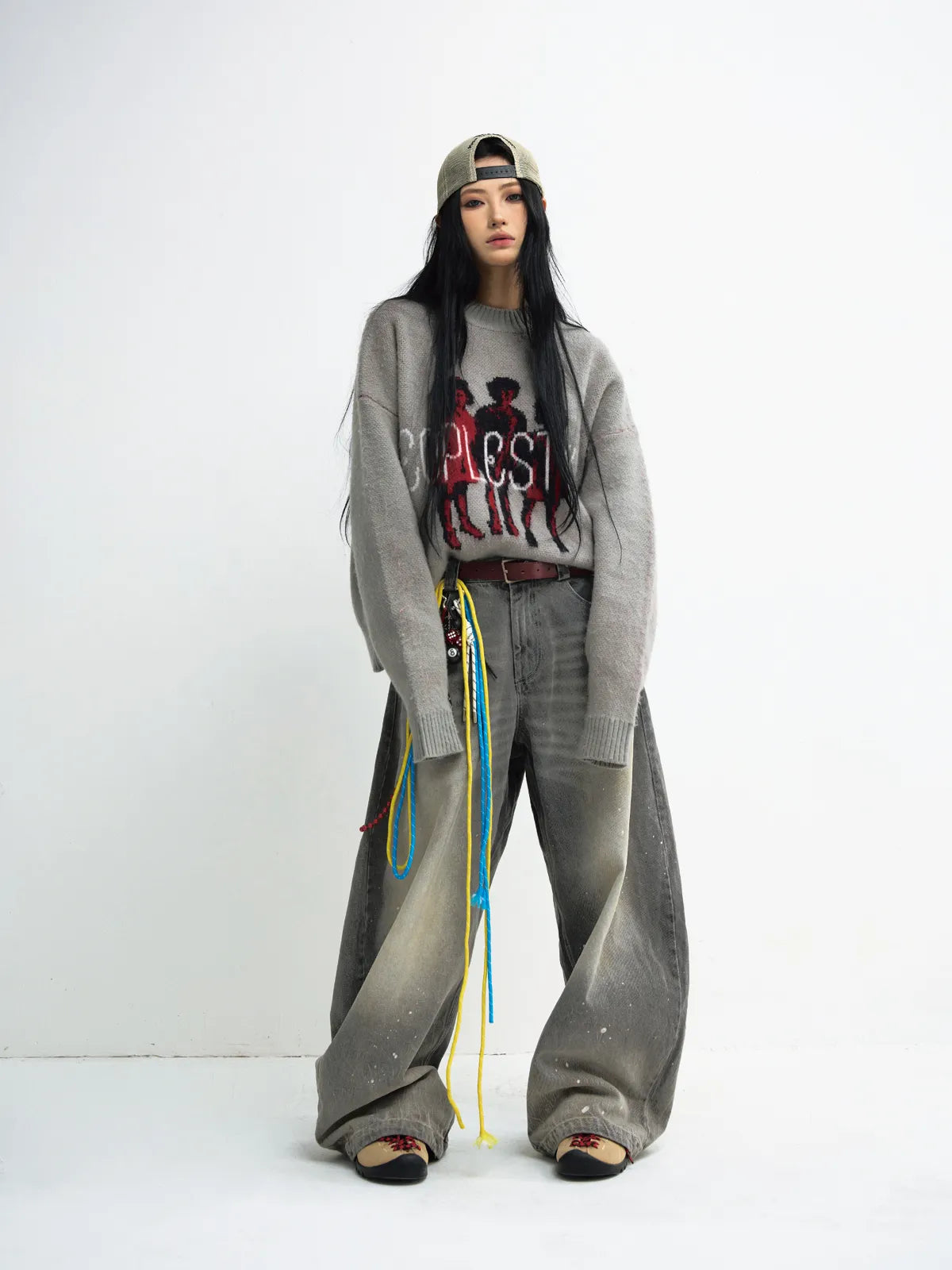 PeopleStyle Grey Casual Printed Pullover Sweater