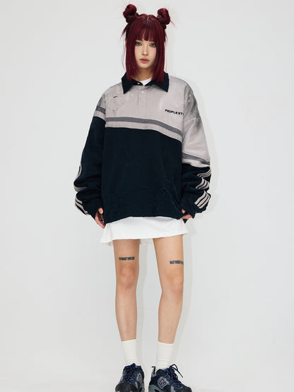 PeopleStyle Hand-brushed Polo Oversized Sweatshirt