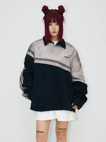 PeopleStyle Hand-brushed Polo Oversized Sweatshirt