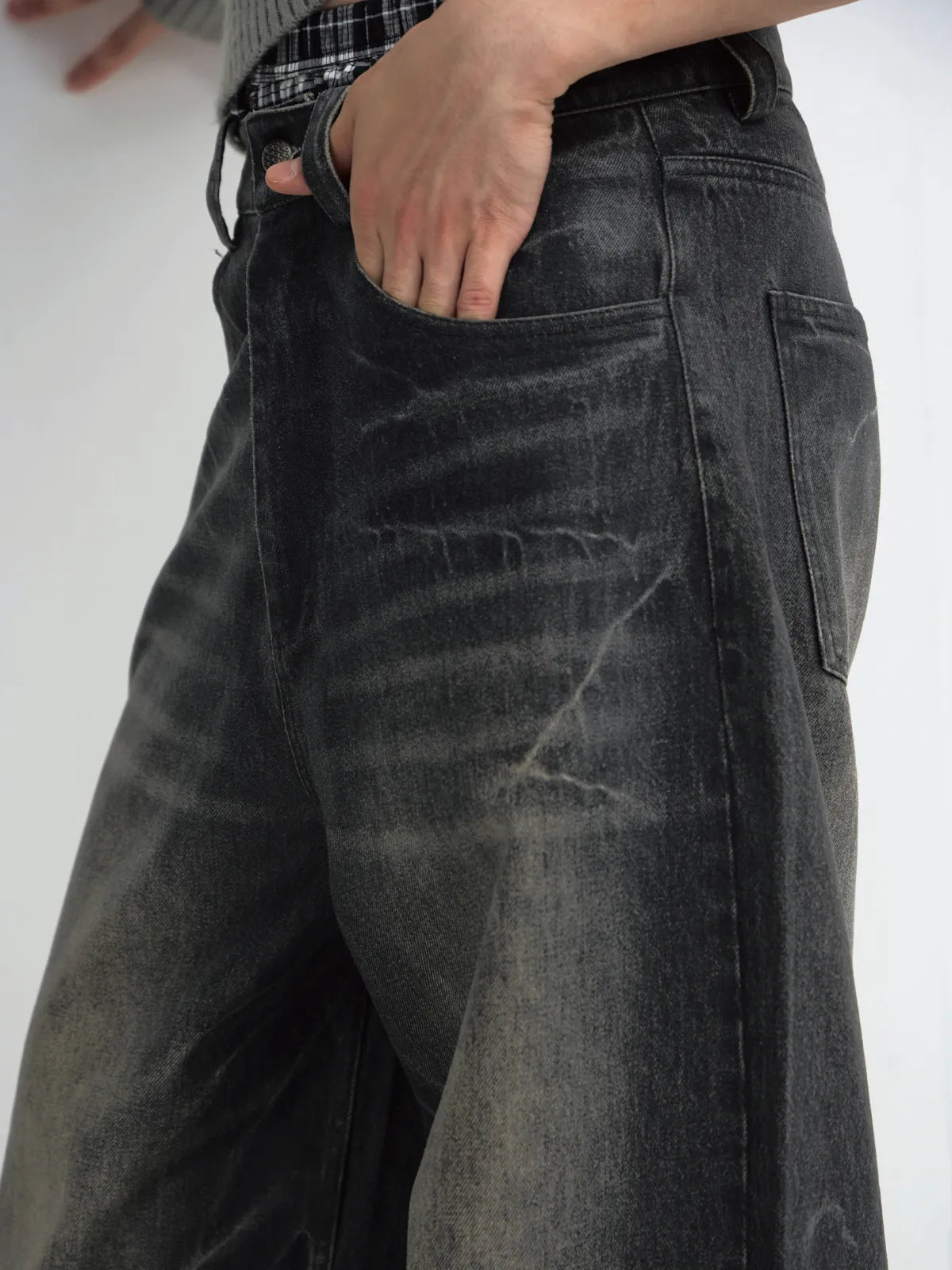 PeopleStyle Hand Brushed PU Coated Wide Leg Jeans