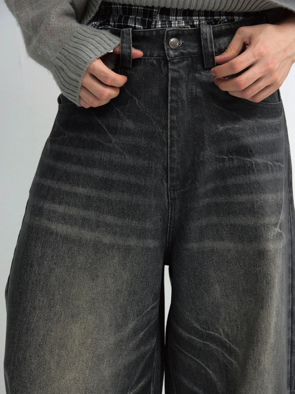 PeopleStyle Hand Brushed PU Coated Wide Leg Jeans