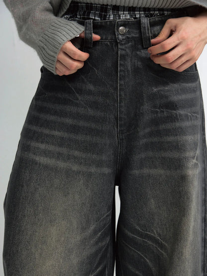 PeopleStyle Hand Brushed PU Coated Wide Leg Jeans