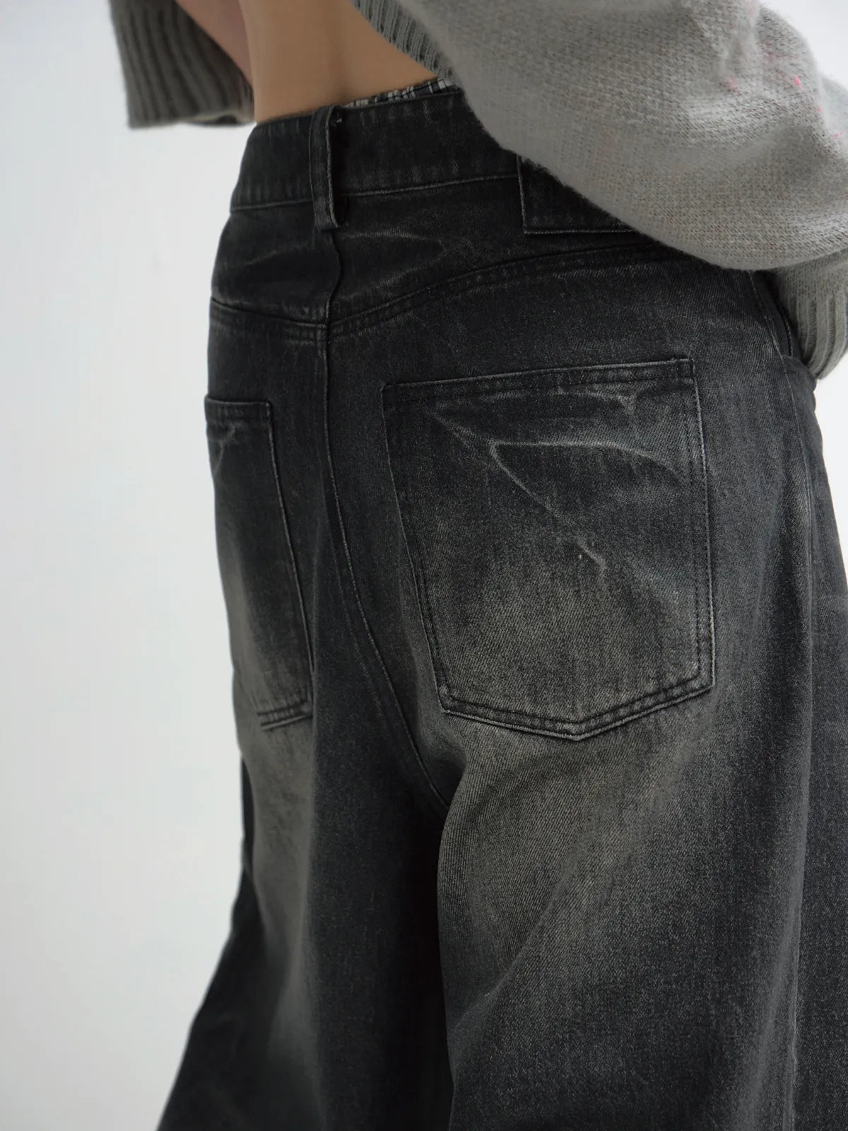 PeopleStyle Hand Brushed PU Coated Wide Leg Jeans