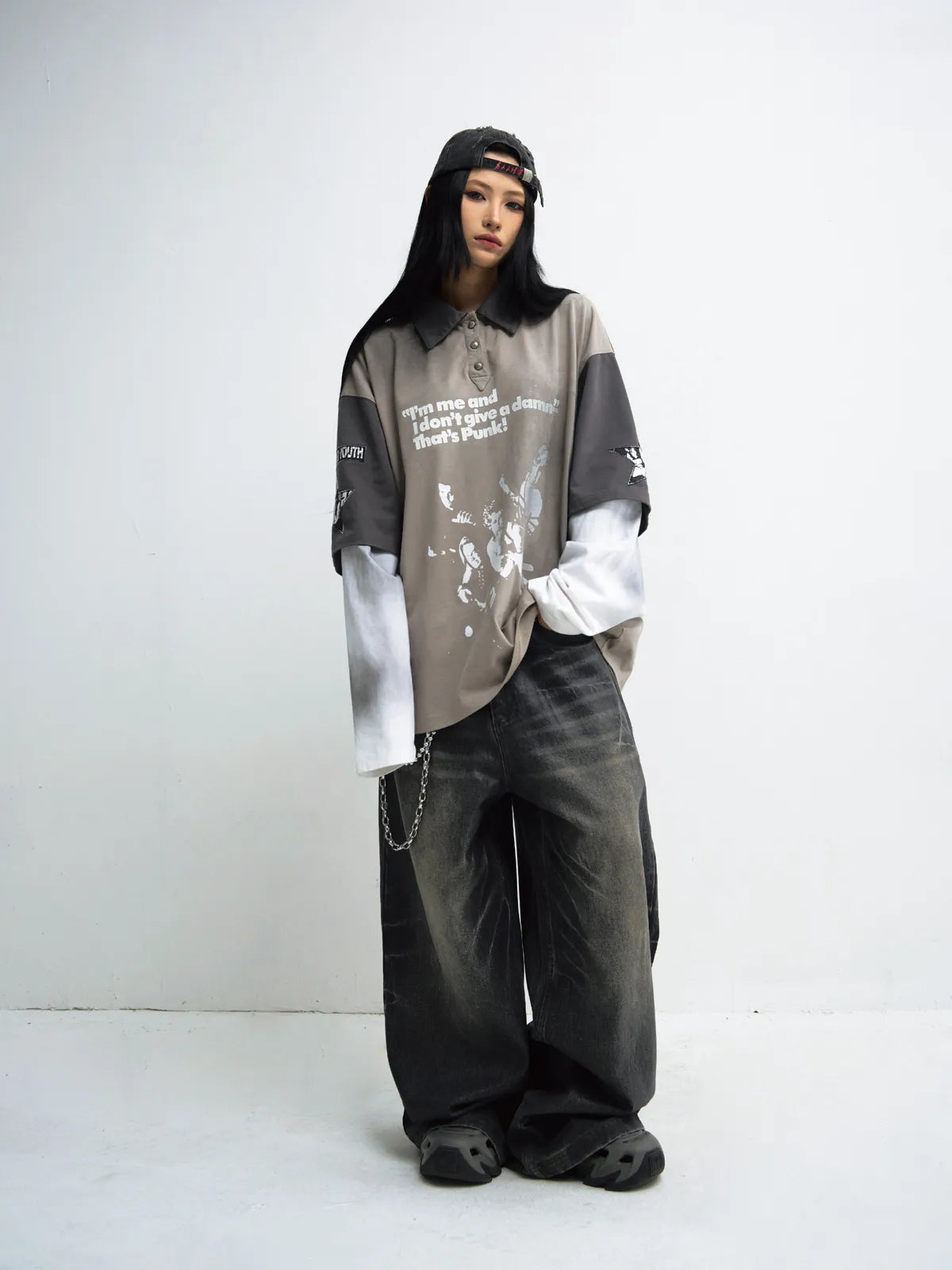 PeopleStyle Hand Brushed PU Coated Wide Leg Jeans