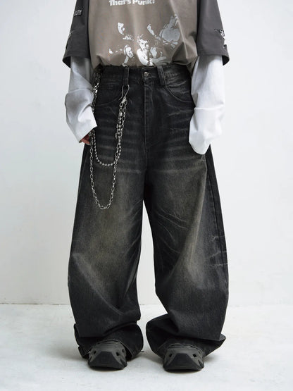 PeopleStyle Hand Brushed PU Coated Wide Leg Jeans