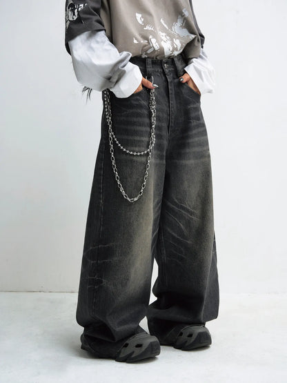PeopleStyle Hand Brushed PU Coated Wide Leg Jeans