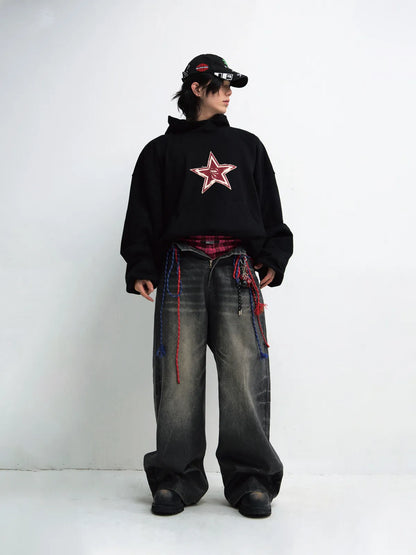 PeopleStyle Hand Brushed PU Coated Wide Leg Jeans