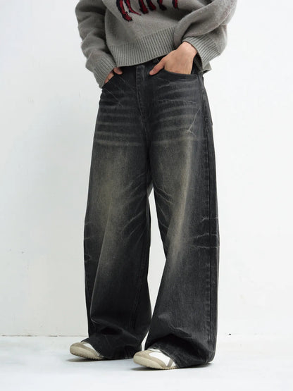 PeopleStyle Hand Brushed PU Coated Wide Leg Jeans