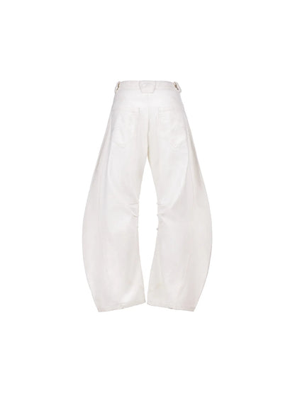 Peoplesense White Pleated Wide-leg Jeans