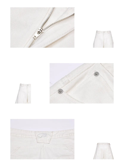 Peoplesense White Pleated Wide-leg Jeans
