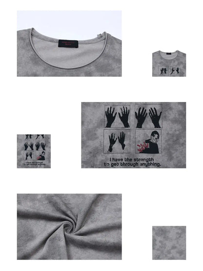 Peoplesense Cropped Hem Graphic Grey Tee