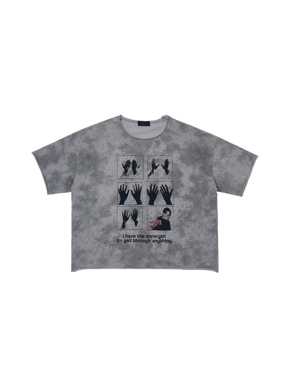 Peoplesense Cropped Hem Graphic Grey Tee