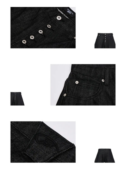 Peoplesense Black Raw Denim Jeans with Button Fly