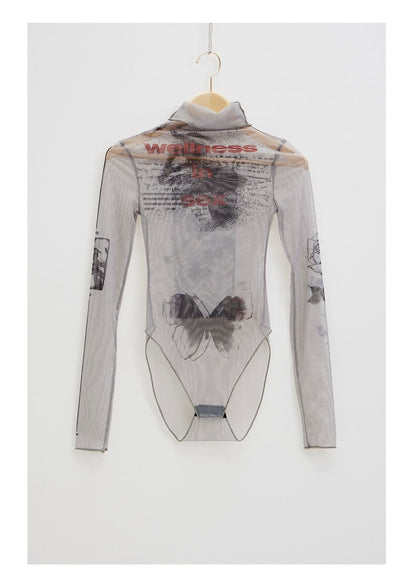 PeopleStyle Printed Sheer Skin Turtleneck Top