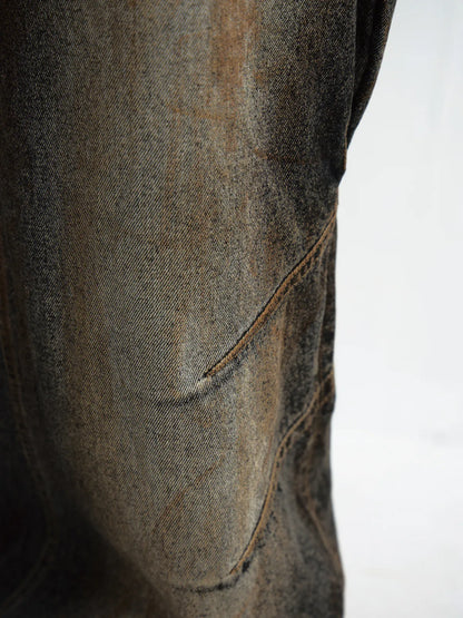 PeopleStyle Mud-Dyed Straight-Leg Jeans with Camouflage Hem