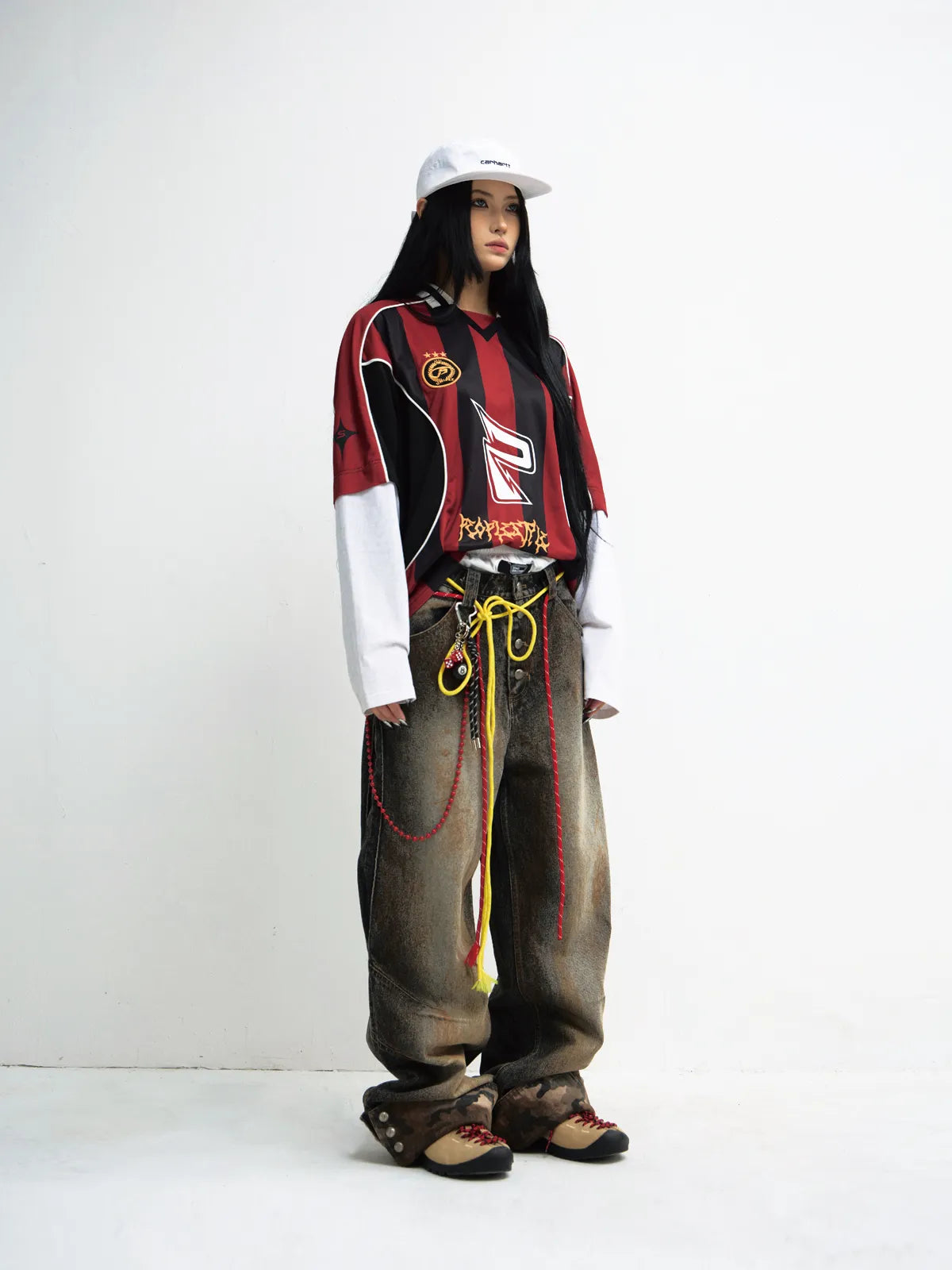 PeopleStyle Mud-Dyed Straight-Leg Jeans with Camouflage Hem