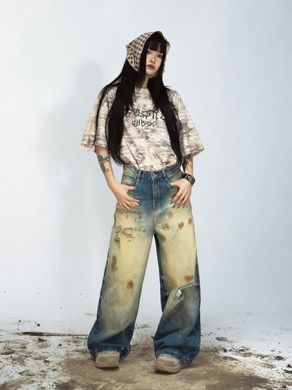  Mud Dye Distressed Baggy Jeans