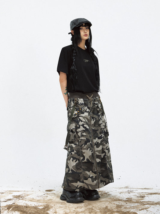 PeopleStyle Punk Camo Zipper Slit Skirt