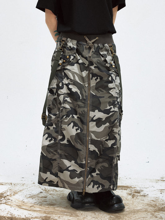 Punk Camouflage Zipper Slit Skirt