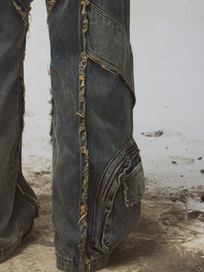 Deconstructed Washing Denim Jeans