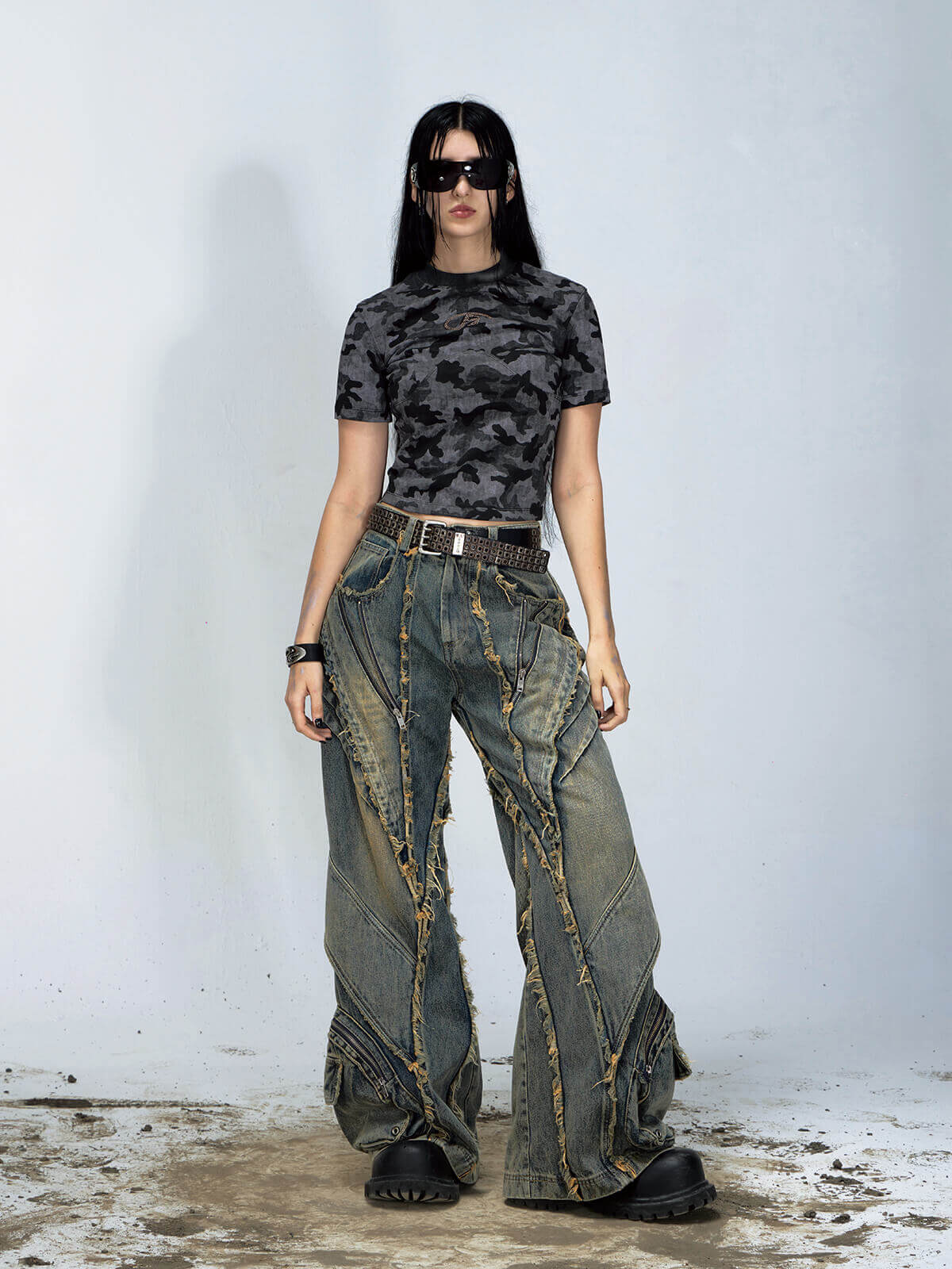 Deconstructed Washing Denim Jeans