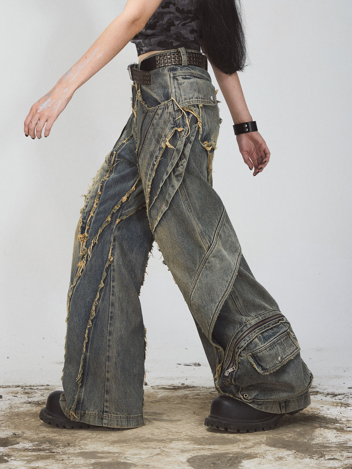 Deconstructed Washing Denim Jeans