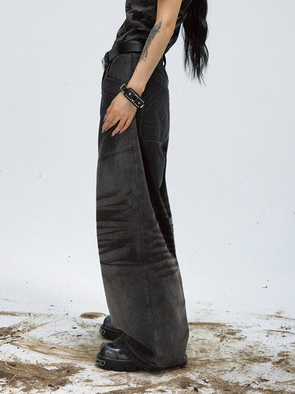 PeopleStyle Vintage Black Wide-Leg Baggy Jeans