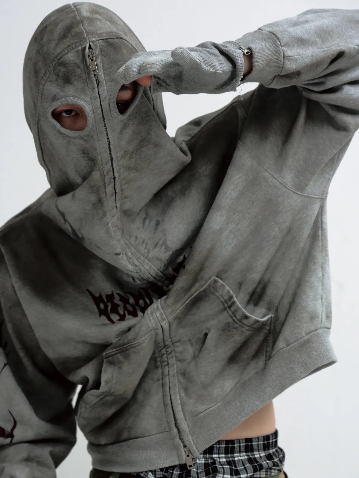 PeopleStyle Ripped Full Zip Face Mask Hoodie