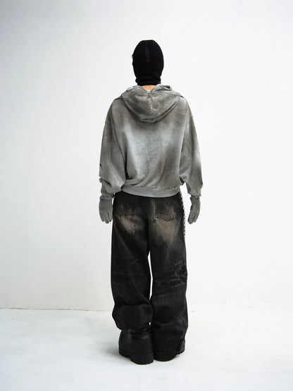 PeopleStyle Ripped Full Zip Face Mask Hoodie