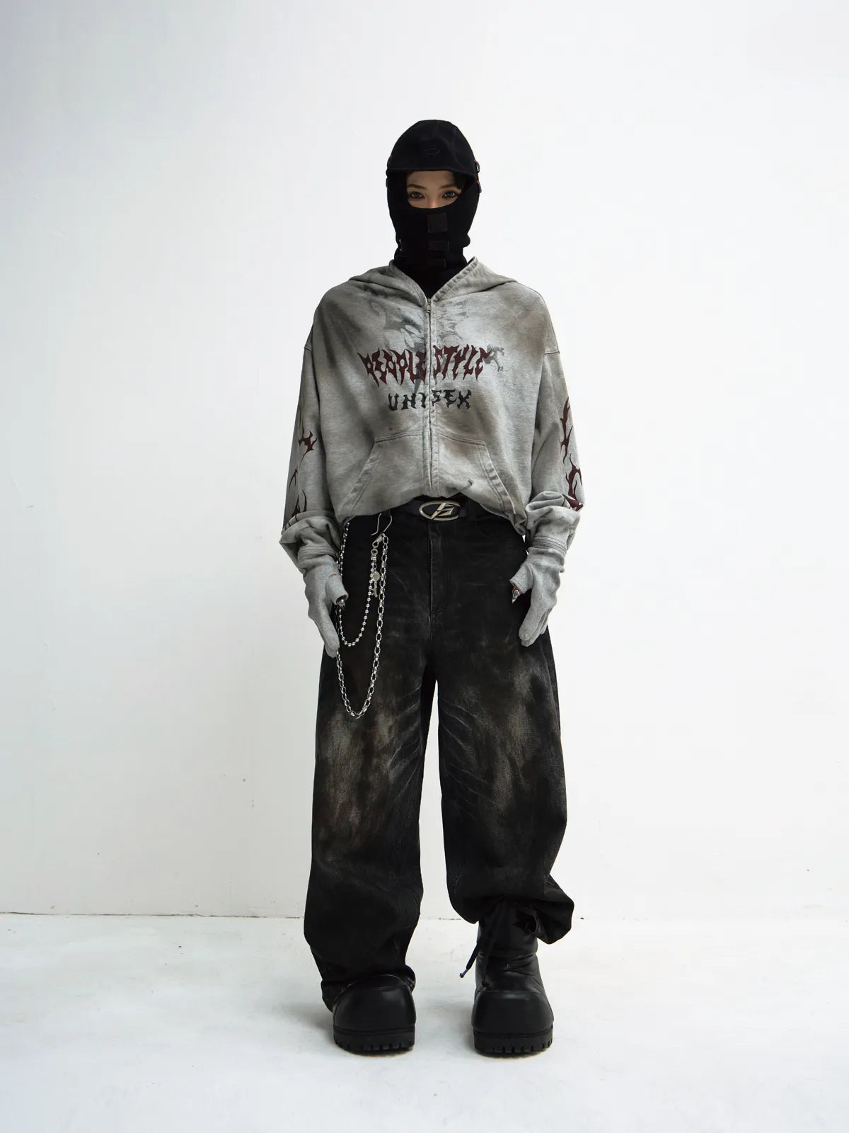 PeopleStyle Ripped Full Zip Face Mask Hoodie