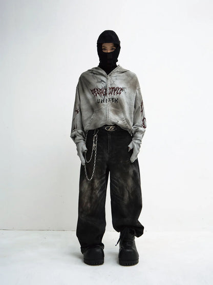 PeopleStyle Ripped Full Zip Face Mask Hoodie