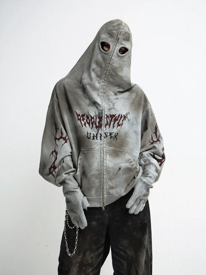 PeopleStyle Ripped Full Zip Face Mask Hoodie