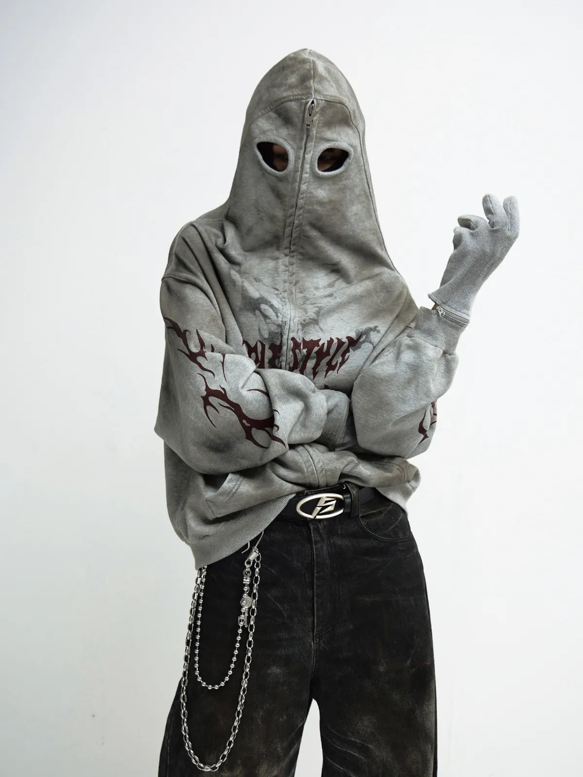 PeopleStyle Ripped Full Zip Face Mask Hoodie