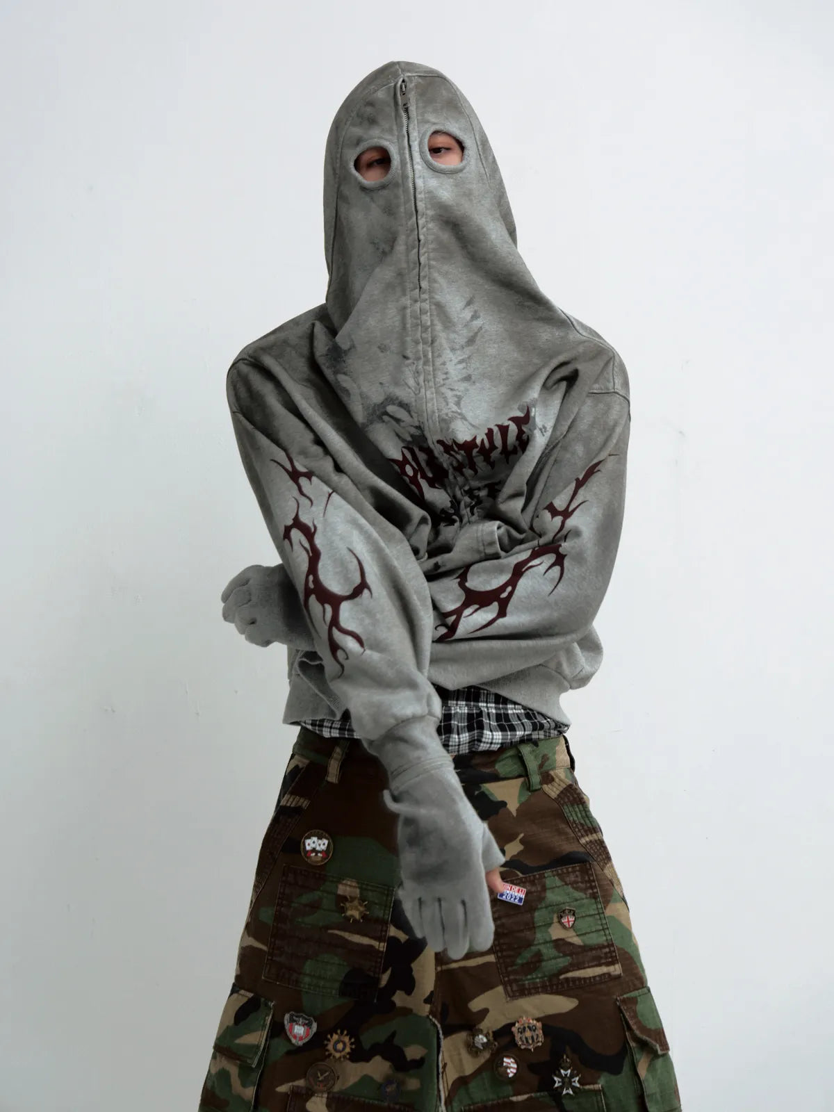 PeopleStyle Ripped Full Zip Face Mask Hoodie
