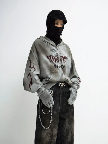 PeopleStyle Ripped Full Zip Face Mask Hoodie