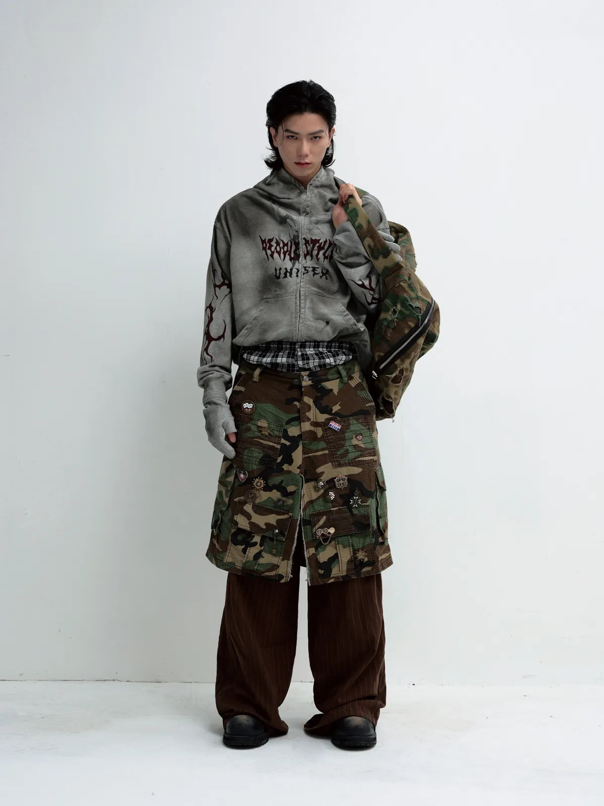 PeopleStyle Ripped Full Zip Face Mask Hoodie