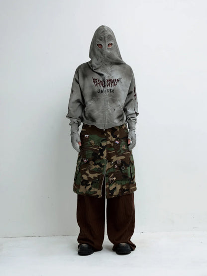 PeopleStyle Ripped Full Zip Face Mask Hoodie
