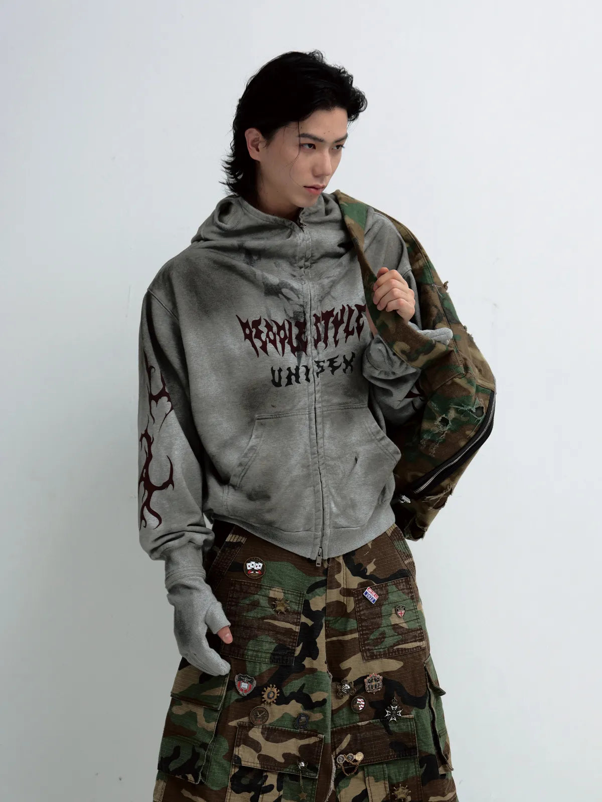 PeopleStyle Ripped Full Zip Face Mask Hoodie