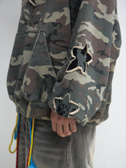 Peoplesense Vintage Camouflage Embroidered Hoodie