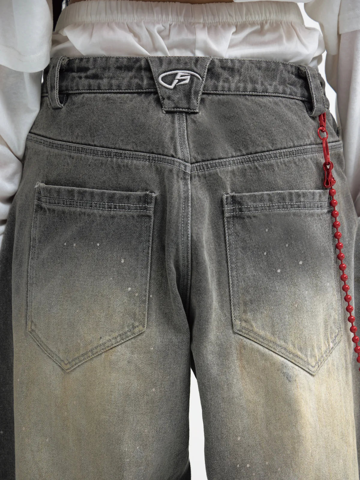 PeopleStyle Vintage Ink-Splatter Grey Wide-Leg Jeans