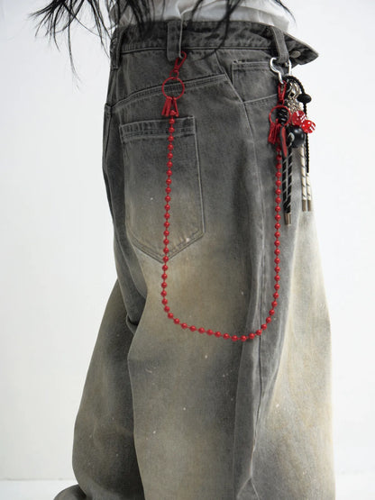 PeopleStyle Vintage Ink-Splatter Grey Wide-Leg Jeans