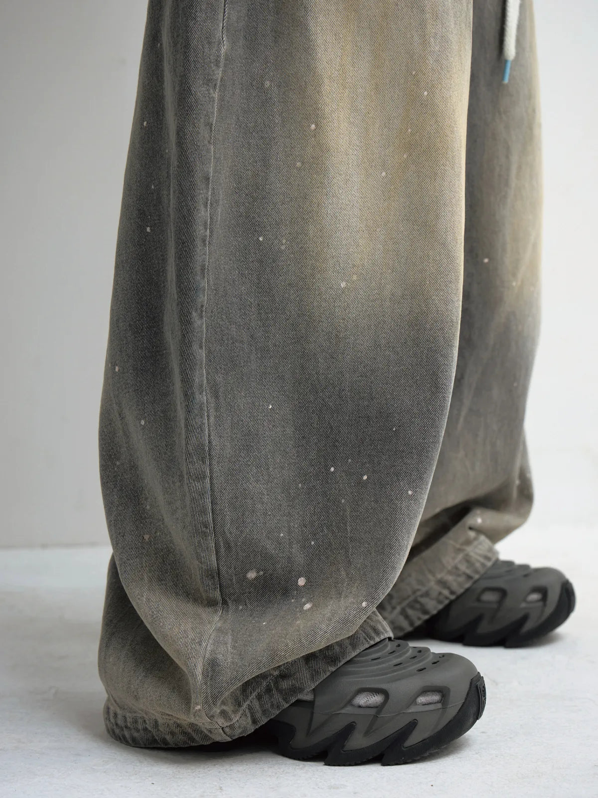 PeopleStyle Vintage Ink-Splatter Grey Wide-Leg Jeans